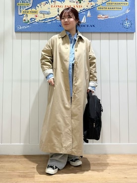 「Dessin（デッサン）の【洗える】レギュラーカラーシャツ（シャツ/ブラウス、ブルー系）」を使った、naho2810さん（レディース）の春コーディネート