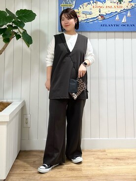 「Dessin（デッサン）の【洗える】ロングスリーブTシャツ＜XS～L＞（Tシャツ/カットソー、ホワイト系）」を使った、naho2810さん（レディース）の秋コーディネート