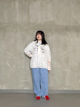 「URBAN RESEARCH DOORS（アーバンリサーチドアーズ）の『別注』LAYAS×DOORS　LACE JQD PARKA（パーカー、ホワイト系）」を使った、nazuさん（レディース・155cm）の春コーディネート