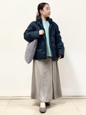 「Reflect（リフレクト）の【ゆったり着られる◎】ワイドリブニットプルオーバー（ニット/セーター、グリーン系）」を使った、tomominさん（レディース・145cm）の冬コーディネート