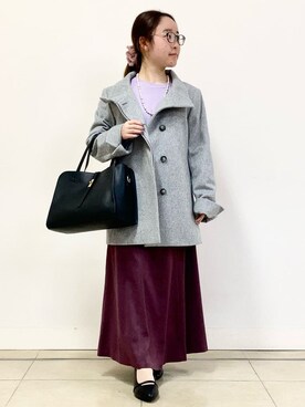 「Reflect（リフレクト）の【SS-4Lサイズ／衿が顔に当たらない◎】スタンドネックミドルコート（その他アウター、グレー系）」を使った、tomominさん（レディース・145cm）の冬コーディネート