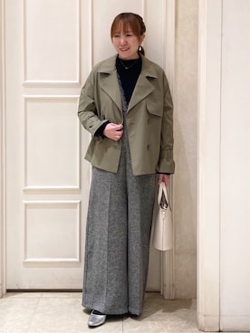 「アイテム（トレンチコート、グリーン系）」を使った、mocoさん（レディース・153cm）の春コーディネート