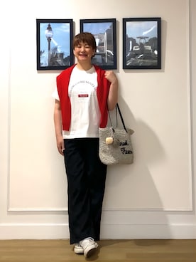 「HusHusH（ハッシュアッシュ）の◆サイドリブVネックニット（ニット/セーター、グリーン系）」を使った、Hiroさん（レディース・158cm）の春コーディネート