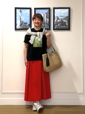 「Dessin（デッサン）の【A4収納可】ペーパーメッシュ タッセル付き配色トート（トートバッグ、ブラウン系）」を使った、Hiroさん（レディース・158cm）の春コーディネート