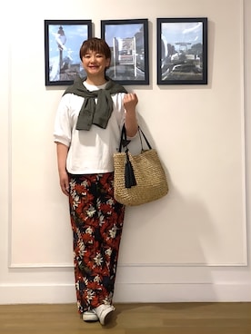 「Dessin（デッサン）の【新色追加/360度可愛い】バックヘンリーカットソー5分袖（Tシャツ/カットソー、ホワイト系）」を使った、Hiroさん（レディース・158cm）の春コーディネート