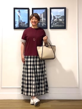 「Dessin（デッサン）の【軽量】コットンリネンパイピングバッグ（トートバッグ、グレー系）」を使った、Hiroさん（レディース・158cm）の夏コーディネート