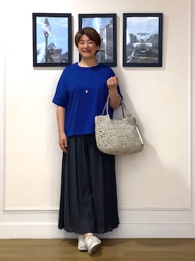 「Dessin（デッサン）の【汗シミ防止/UVカット】ドルマンスリーブ プルオーバー（Tシャツ/カットソー、ブルー系）」を使った、Hiroさん（レディース・158cm）の夏コーディネート