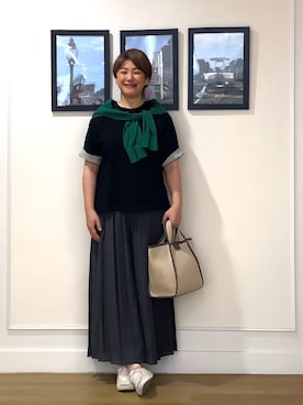 「Dessin（デッサン）の【マシンウォッシャブル】ドライタッチVネックニットカーディガン（カーディガン/ボレロ、グリーン系）」を使った、Hiroさん（レディース・158cm）の夏コーディネート