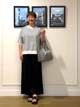 「Dessin（デッサン）の【UVカット/接触冷感】フォルムカットソー5分袖（Tシャツ/カットソー、ホワイト系）」を使った、Hiroさん（レディース・158cm）の夏コーディネート