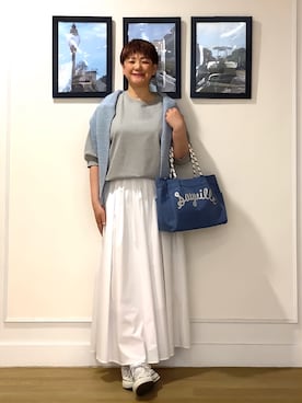 「Dessin（デッサン）の【新色追加/360度可愛い】バックヘンリーカットソー5分袖（Tシャツ/カットソー、グレー系）」を使った、Hiroさん（レディース・158cm）の春コーディネート