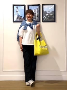 「Dessin（デッサン）の【新色追加/360度可愛い】バックヘンリーカットソー5分袖（Tシャツ/カットソー、ホワイト系）」を使った、Hiroさん（レディース・158cm）の春コーディネート