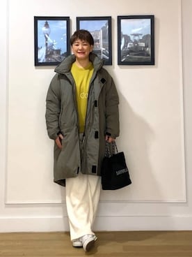 「アイテム（ダウンジャケット/コート、グリーン系）」を使った、Hiroさん（レディース・158cm）の秋コーディネート