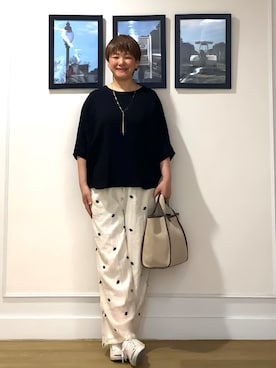 「Dessin（デッサン）のシュリンクジャージ カットソー（Tシャツ/カットソー、ブラック系）」を使った、Hiroさん（レディース・158cm）の夏コーディネート