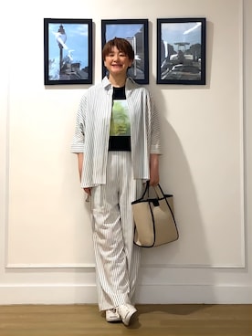 「Dessin（デッサン）の【軽量】コットンリネンパイピングバッグ（トートバッグ、ブラック系）」を使った、Hiroさん（レディース・158cm）の春コーディネート