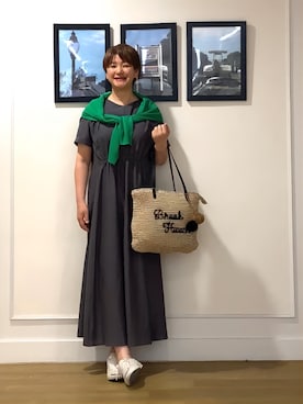 「Dessin（デッサン）の【洗える】ウエストギャザーリネン混ワンピース（ワンピース、グレー系）」を使った、Hiroさん（レディース・158cm）の春コーディネート