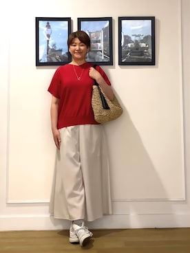 「Dessin（デッサン）の【A4収納可】ペーパーメッシュ タッセル付き配色トート（トートバッグ、ブラウン系）」を使った、Hiroさん（レディース・158cm）の春コーディネート