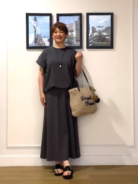 「Dessin（デッサン）の【2点セット/汗シミ防止】ミニ裏毛セットアップ（セットアップ、グレー系）」を使った、Hiroさん（レディース・158cm）の春コーディネート