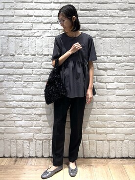 「OPAQUE.CLIP（オペークドットクリップ）の◆ペプラムドッキングカットソー【洗濯機洗い可】（Tシャツ/カットソー）」を使った、ももちぃさん（レディース・160cm）の春コーディネート