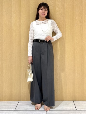 「UNTITLED（アンタイトル）の【羽織りのインナーに】レースプルオーバー（Tシャツ/カットソー、ホワイト系）」を使った、nanaさん（レディース・163cm）の秋コーディネート