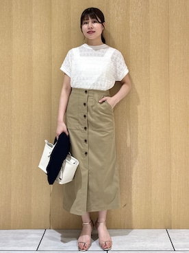 「SOUP（スープ）の◆シフォンドットフリルノースリーブブラウス（シャツ/ブラウス、ベージュ系）」を使った、nanaさん（レディース・163cm）の春コーディネート