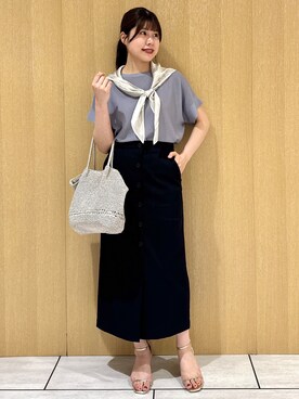 「UNTITLED（アンタイトル）の【古畑星夏さん着用/11色展開/体型カバー】前後2WAYフレンチスリーブニット（ニット/セーター、パープル系）」を使った、nanaさん（レディース・163cm）の春コーディネート