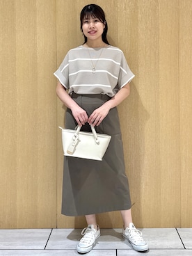 「UNTITLED（アンタイトル）の【ステンレスチェーン】ライトダブルリング ネックレス（ネックレス、ゴールド系）」を使った、nanaさん（レディース・163cm）の春コーディネート