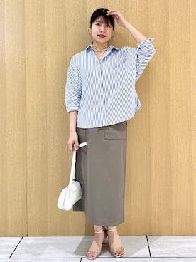 「UNTITLED（アンタイトル）の【接触冷感/吸水速乾/UVカット】ドルマンスリーブシャツ（シャツ/ブラウス、ブルー系）」を使った、nanaさん（レディース・163cm）の夏コーディネート