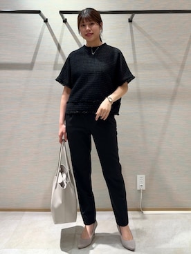 「UNTITLED（アンタイトル）のファンシーツイードブラウス（シャツ/ブラウス、ブラック系）」を使った、nanaさん（レディース・163cm）の夏コーディネート