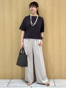 「UNTITLED（アンタイトル）の【セットアップ可/接触冷感】ヴィンテージライクドルマンカットソー（Tシャツ/カットソー、ブラウン系）」を使った、nanaさん（レディース・163cm）の夏コーディネート