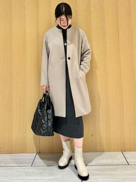 「アイテム（ノーカラーコート、ベージュ系）」を使った、nanaさん（レディース・163cm）の秋コーディネート