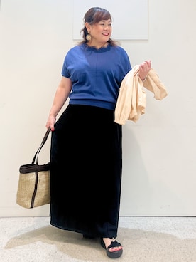「アイテム（ニット/セーター、ブルー系）」を使った、kimmyさん（レディース・153cm）の夏コーディネート