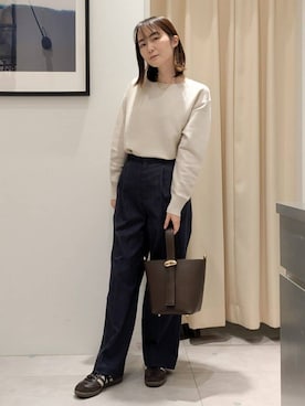 「THE SHOP TK （ザ ショップ ティーケー ）の【S-XLサイズ/選べる6色】どこから見ても美しい ガーターニット/洗濯機OK（ニット/セーター、ベージュ系）」を使った、なめさん（レディース・159cm）の冬コーディネート