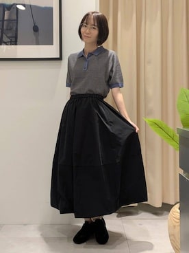 「THE SHOP TK （ザ ショップ ティーケー ）の柄アソートポロニットシャツ【洗濯機OK】（ニット/セーター、ブルー系）」を使った、なめさん（レディース・159cm）の夏コーディネート