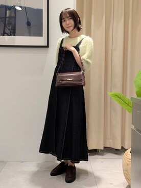 「THE SHOP TK （ザ ショップ ティーケー ）の【大人の魅力引き出す】5分袖フェザーニット/洗える（ニット/セーター、イエロー系）」を使った、なめさん（レディース・159cm）の秋コーディネート