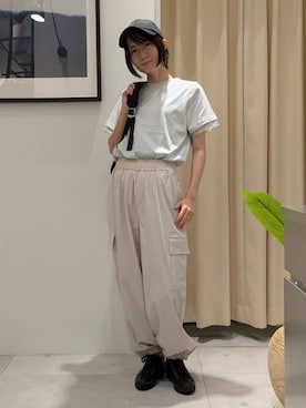 「THE SHOP TK （ザ ショップ ティーケー ）の【ひんやり/UV/洗濯機OK】袖シアーTシャツ（Tシャツ/カットソー、ブルー系）」を使った、なめさん（レディース・159cm）の夏コーディネート