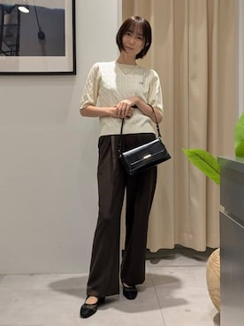 「THE SHOP TK （ザ ショップ ティーケー ）のワンポイント刺繍ケーブル半袖ニット【洗濯機OK】（ニット/セーター、ホワイト系）」を使った、なめさん（レディース・159cm）の夏コーディネート
