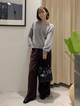 「THE SHOP TK （ザ ショップ ティーケー ）の【華やかで柔らか】ふわふわフェザーニット/洗える・前後2WAY（ニット/セーター、グレー系）」を使った、なめさん（レディース・159cm）の秋コーディネート