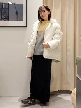 「THE SHOP TK （ザ ショップ ティーケー ）の【ぎゅっとされているような暖かさ】撥水中綿ブルゾン（その他アウター、ホワイト系）」を使った、なめさん（レディース・159cm）の冬コーディネート