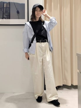 「THE SHOP TK （ザ ショップ ティーケー ）の【POLO BCS 別注】ストライプOXシャツ（シャツ/ブラウス、ブルー系）」を使った、なめさん（レディース・159cm）の春コーディネート