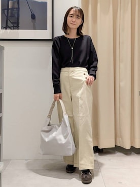 「THE SHOP TK （ザ ショップ ティーケー ）の【S-XLサイズ/選べる6色】どこから見ても美しい ガーターニット/洗濯機OK（ニット/セーター、ブラック系）」を使った、なめさん（レディース・159cm）の冬コーディネート