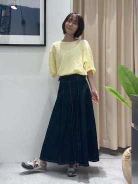 「THE SHOP TK （ザ ショップ ティーケー ）のポコポコ袖タックプルオーバー　体型カバー/洗濯機OK（Tシャツ/カットソー、イエロー系）」を使った、なめさん（レディース・159cm）の夏コーディネート