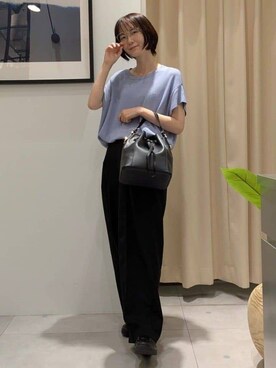 「THE SHOP TK （ザ ショップ ティーケー ）のさらさらフレアスリーブサマーニット【毛玉になりにくい/UV/洗濯機OK】（ニット/セーター、ブルー系）」を使った、なめさん（レディース・159cm）の夏コーディネート
