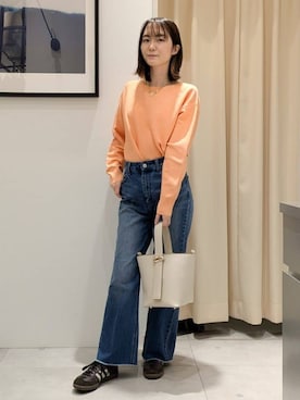 「THE SHOP TK （ザ ショップ ティーケー ）の【S-XLサイズ/選べる6色】どこから見ても美しい ガーターニット/洗濯機OK（ニット/セーター、オレンジ系）」を使った、なめさん（レディース・159cm）の冬コーディネート