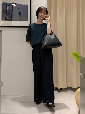 「THE SHOP TK （ザ ショップ ティーケー ）の麻調メッシュブラウス【二の腕カバー/洗える】（シャツ/ブラウス、グリーン系）」を使った、なめさん（レディース・159cm）の夏コーディネート