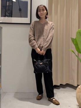 「THE SHOP TK （ザ ショップ ティーケー ）の【華やかで柔らか】ふわふわフェザーニット/洗える・前後2WAY（ニット/セーター、ベージュ系）」を使った、なめさん（レディース・159cm）の秋コーディネート