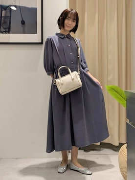 「THE SHOP TK （ザ ショップ ティーケー ）の5分袖シャツワンピース【防シワ/吸水速乾/UVケア/洗濯機OK】（ワンピース、パープル系）」を使った、なめさん（レディース・159cm）の秋コーディネート