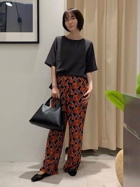 「THE SHOP TK （ザ ショップ ティーケー ）の麻調メッシュブラウス【二の腕カバー/洗える】（シャツ/ブラウス、ブラック系）」を使った、なめさん（レディース・159cm）の夏コーディネート