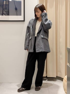 「THE SHOP TK （ザ ショップ ティーケー ）の纏うだけで大人上品 シャギーチェスターハーフコート（チェスターコート、グレー系）」を使った、なめさん（レディース・159cm）の冬コーディネート