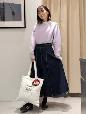 「THE SHOP TK （ザ ショップ ティーケー ）の【S-XLサイズ/選べる6色】どこから見ても美しい ガーターニット/洗濯機OK（ニット/セーター、パープル系）」を使った、なめさん（レディース・159cm）の冬コーディネート