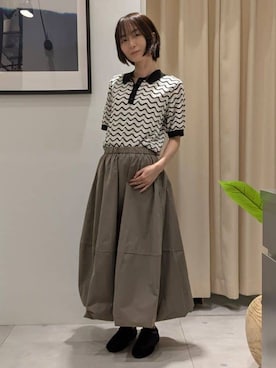 「THE SHOP TK （ザ ショップ ティーケー ）の柄アソートポロニットシャツ【洗濯機OK】（ニット/セーター、ベージュ系）」を使った、なめさん（レディース・159cm）の夏コーディネート